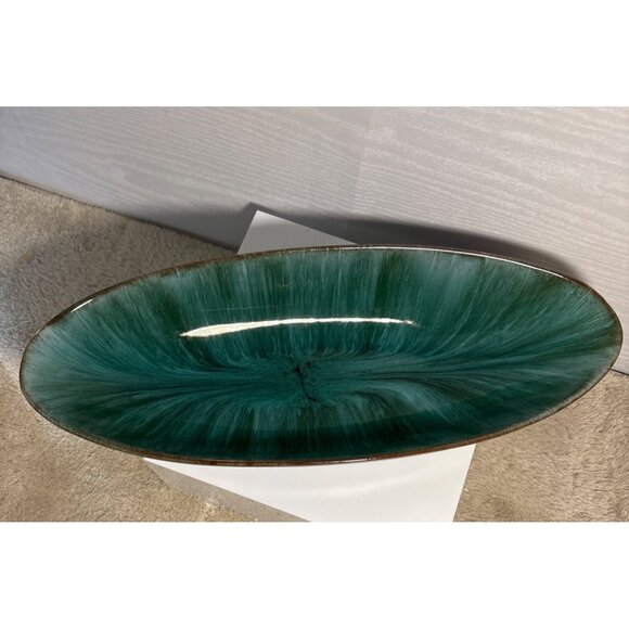 Blue Mountain Pottery Bowl Oval Serving Decorative Canada 14" Green Black MCM - Picture 3 of 7